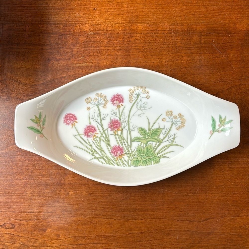 Shafford Herbs And Spices Porcelain Baking/Serving Au Gratin Dish Vintage 1980’s